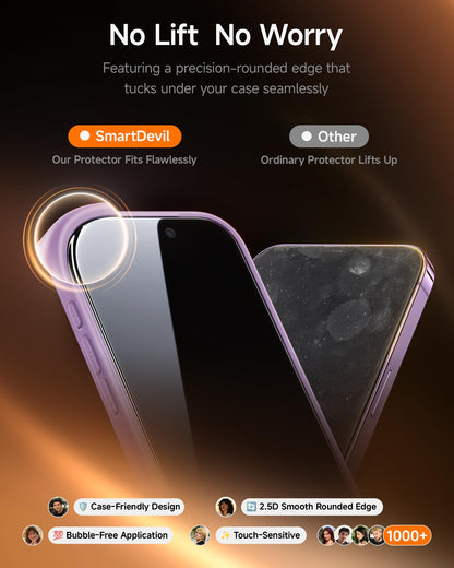 SMARTDEVIL 2 Pack for iPhone 14 Pro Screen Protector, 9H Hardness Military Grade Shatterproof, HD Clear Tempered Glass with Auto Dust-Elimination, Bubble Free, Easy Installation, Case Friendly