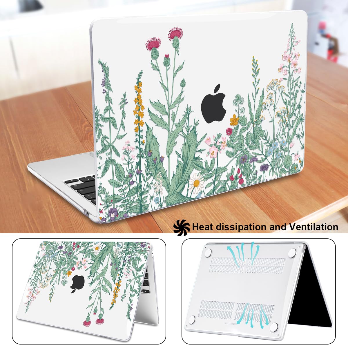 LCMOCICO for MacBook Air 13 Case M5 M4 M3 M2 2026-2022,Green Plants Flowers
