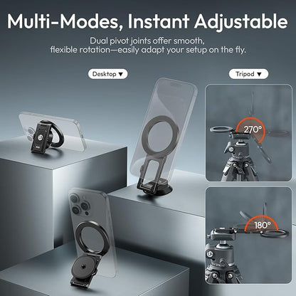 ULANZI MA50 Magnetic Phone Holder for Magsafe, Aluminium Adjustable Dual Magnetic Phone Tripod Stand with 1/4" Screw Hole for Selfie Sticks, Magic Arm, Compatible with iphone12 13 14 15 16 Series