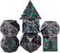 Maywin Cracked Rune Metal Dice Set for DND & RPG – Dark Fantasy Fractured Design, Premium Heavy Metal Polyhedral Dice with Deep Engraved Numbers, 7-Piece Set – Green Mystic Vein