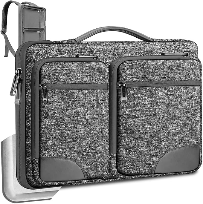 Hseok Laptop Case 15 15.6 16 inch Sleeve with Handle and Hidden Strap,Compatible with MacBook Pro 15.4 16, 360° Protective PC Briefcase with 4 Pockets for Laptop Accessory,Easy to Carrying, Grass ash