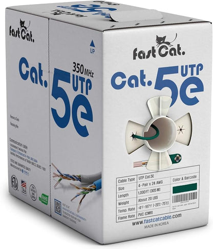 fast Cat. Cat5e Ethernet Cable 1000ft - 24 AWG, CMR, Insulated Bare Copper Wire Cat 5 ethernet Cable with FastReel - 350MHZ / Gigabit Speed UTP Cable Cat5e - CMR (Green)
