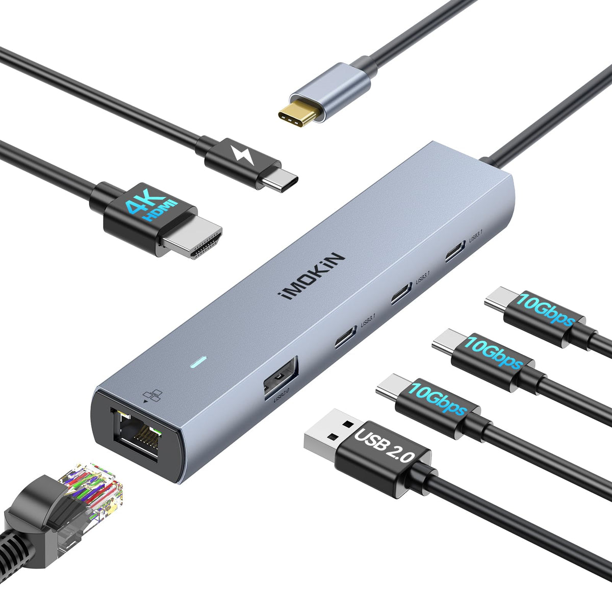 MOKiN USB C Hub HDMI Adapter, 9 in 1 Dongle with 3 USB Port, RJ45 Ethernet, SD/TF Card Reader, 100W PD Charging, Compatible with MacBook Pro/Air, Gray