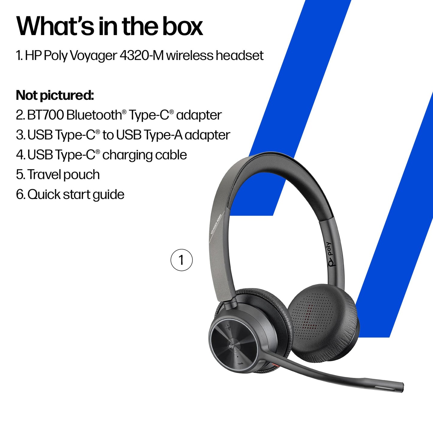 Poly Voyager 4320 UC Wireless Headset & Charge Stand - Noise-Canceling Wireless Headphones with Mic - Connect to PC via USB-C to USB-A Adapter, Cell Phone via Bluetooth, Microsoft Teams Certified