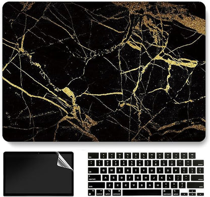 Black Gold Marble Laptop Cover Compatible with MacBook Air 13/13.3 Inch Case 2017 2016 2015 2014 2013 2012 2011 2010 A1466/A1369, AMCJJ Plastic Hard Shell Case & Keyboard Cover &Screen Protector