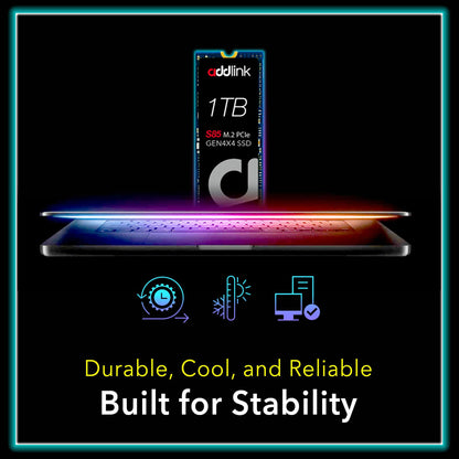 Addlink S85 1TB NVMe SSD M.2 2280 PCIe 4.0 Gen4 Internal Solid State Drive, Up to 6000MB/s, HMB Technology, 3D TLC NAND, Storage Upgrade for Laptop, Desktop PC, Gaming, Creators (ad1TBS85M2P)