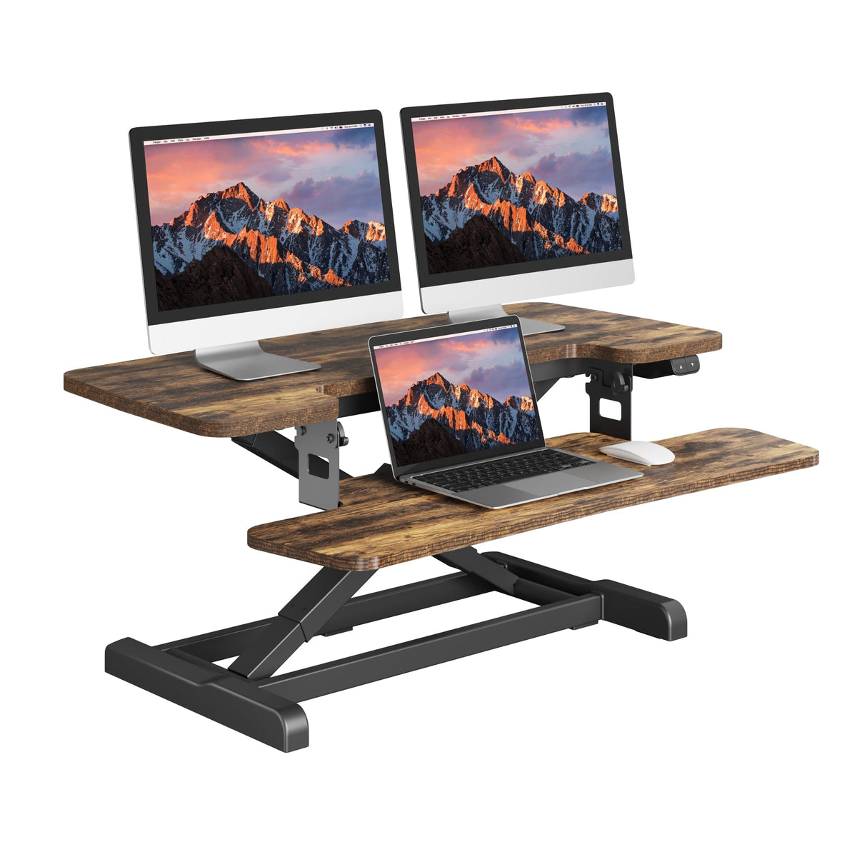 SANODESK 32" Electric Standing Desk Converter,Height Adjustable Riser for Office Home, Monitor and Laptop Workstation with Large Keyboard Tray, Black Color