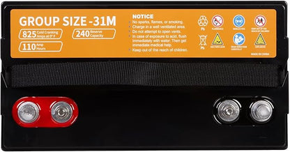 Weize BCI Group 31M Dual Purpose AGM Battery, 240RC 825CCA 12V 110AH Starter & Deep Cycle Sealed Marine & RV Battery