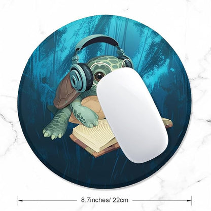 ITNRSIIET Round Mouse Pad with Stitched Edge Premium-Textured Waterproof Non-Slip Rubber Base Desktop Protection Mat Diameter 8.7 inches, Pretty Turtles