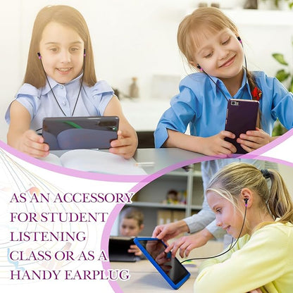 Kanayu 100 Pack Wired Earbuds Bulk for Classroom Ear Headphones Wired Basic Student Earbuds No Microphone with 3.5mm Jack for Kids Class Laptop School Library, Individually Bagged(Pink)