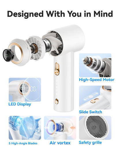 MUXNW Lipstick Size Mini Handheld Fan, 16800RPM 100-Speed Digital Display Pocket Fan, Anti-Mistouch Lock 1800mAh Rechargeable Portable Personal Fan White