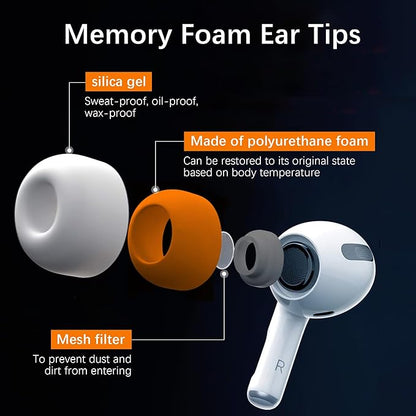 Airpod Pro Ear Tip Memory Foam & Silicone Hybrid Ear Tips, Perfect Noise Reduction, Stays in Your Ears, Ultra-Comfort, Anti-Slip Eartips, Fit in The Charging Case (Orange, Large)