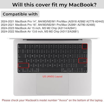 EooCoo Premium Keyboard Cover Skin Ultra Thin Protector Compatible with 2025-2021 MacBook Air 15" 13.6" M4 M3 M2 Chip, MacBook Pro 14" 16" M4 M3 M2 M1 Pro Max Chip, Black