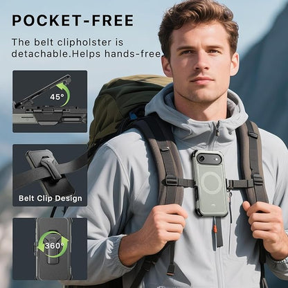 M MYBAT PRO for iPhone Air Case with Belt Clip Holster,[Compatible with Magsafe] w/Screen Protector,Anti-Drop,Shockproof,w 360°Rotating Kickstand,Heavy Duty Protection (Natural Titanium)