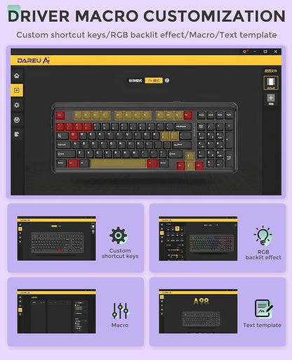 DAREU EK98pro Wireless Mechanical Keyboard, Gasket Hot Swappable Custom Structure, Creamy Pre-lubed Linear Switches, PBT Keycaps, BT5.0/2.4GHz/USB-C, RGB Backlit Gaming Keyboard for Win/Mac