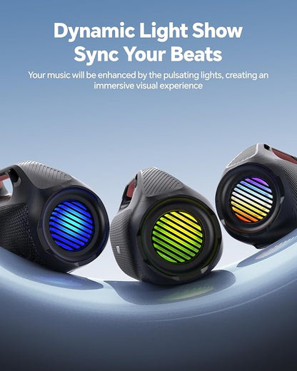 100W Bluetooth Speaker, Outdoor Wireless Boombox with Powerful Bass, RGB Lights, IPX7 Waterproof|30H Playtime|USB-C|TWS|AUX, Portable for Party, Camping, Pool, Beach, Backyard-Black