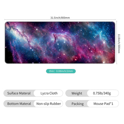Dynippy Thin Extended Gaming Mouse Pad （31.5 * 11.8 * 0.08 inch） with Stitched Edges Large Mousepad Long XXL Keyboard and Mouse pad Desk Mat for Gaming Office & Home - Galaxy Nebula Space