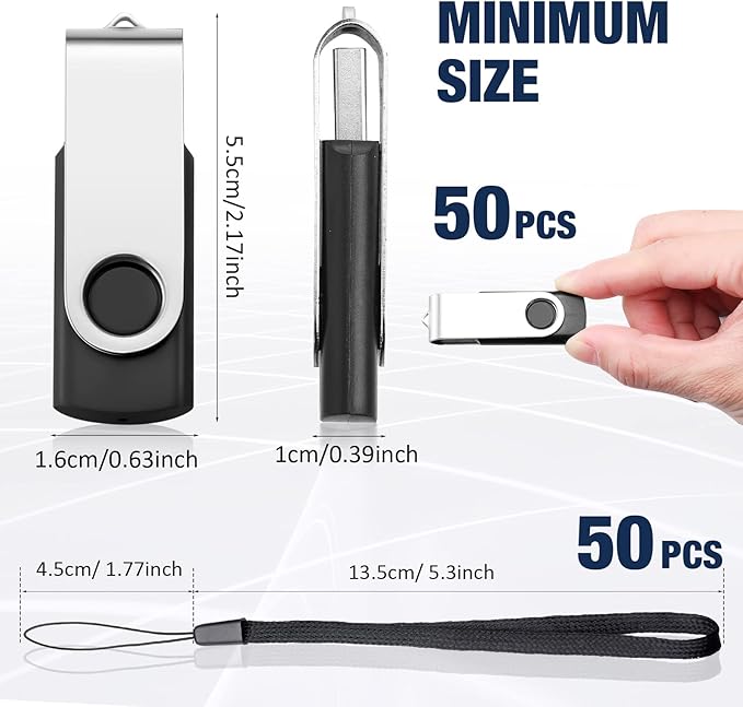 Aoriher 50 Pack USB 2.0 Flash Drives Bulk, Portable USB Thumb Drives with Lanyards, Swivel Flash Drives Thumb Drives for Office School Data Storage (256MB)