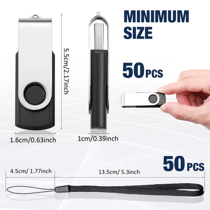 Aoriher 50 Pack USB 2.0 Flash Drives Bulk with Lanyards, Black, 128mb