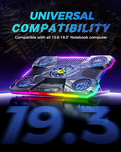 ChillCore Laptop Cooling Pad, RGB Laptop Fan Cooling Pad 9 Fans for 15.6-19.3 Inch Laptops, Gaming Laptop Cooler with 8 Height Stands, 2 USB Ports - A21 Pattern