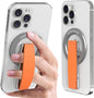 RESPECTED-BRO-Magnetic-Phone-Grip-Stand, Magnetic Phone Ring Holder Kickstand with Silicone Finger Strap, Compatibility for iPhone 17/16/15/14/13/12, Android, and More (Orange)