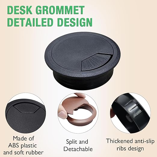 2 Pcs Desk Grommet 2-3/8" / 60 mm, Desk Cord Hole Cover, Cable Grommet ABS Plastic, Desk Hole Grommet for Home & Office Pc, Detachable Adjustable Cable Cord Organizer-Silvery