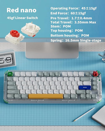 nuphy Kick75 Wireless Low Profile Mechanical Keyboard with Volume Knob,75% Hot Swappable Gaming Keyboard,80 Keys RGB Backlit with PBT Keycaps, Support BT/2.4G/USB-C (Red Nano Swithc)
