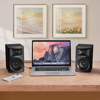 SW203 4.0 Computer Speakers - 60W 4-Way DSP Control 3D Immersive Sound - 3" Carbon Fiber Woofer & 20mm Silk Dome Tweeter - 24bit DAC USB/Bluetooth 5.4/AUX - Studio-Grade Audio (Pair, Black)