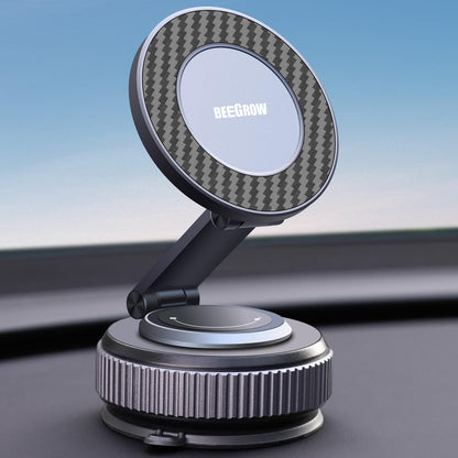BEEGROW Magnetic Car Phone Holder for Magsafe, Alloy 360° Folding Cell Car Phone Mount with Ultra Stable Suction Cup and Reusable Gel, Dashboard Windshield Stand for iPhone 17-12 Android Pixel Samsung