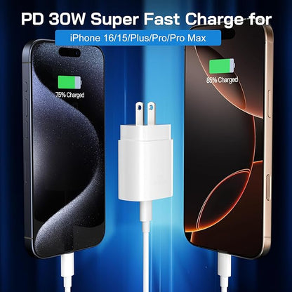 30W USB C i Phone 16 15 Charger Fast Charging, 3PACK Wall Charger for iPhone 16 15 Pro Max Charger Cord 10FT Fast Type C Charger Block for iPhone 16/16 Pro/15 Plus/15 Pro/15 Pro Max, iPad Pro, White
