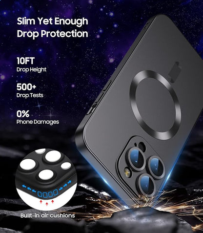 Magnetic for iPhone 16 Pro Case [Compatible with MagSafe][Built-in Camera Lens Protector] Slim Soft Silicone Bumper Shockproof Metallic Luster Phone Case (Black)