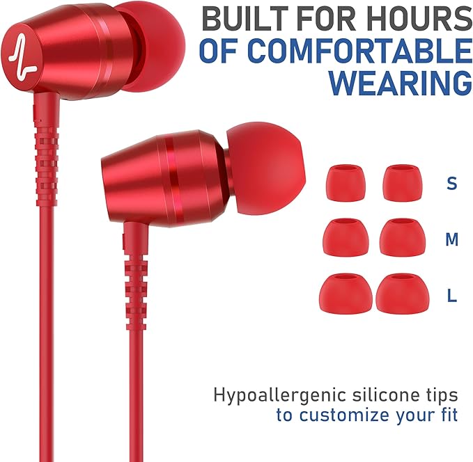 LUDOS OMNITONE USB C Headphones for iPhone 16 15 Pro Max Plus iPad Pro, 5 Years Warranty, USB-C Earbuds for Samsung Galaxy S24 S23 Ultra S22 S21 S20 A55 A54 A53, USB Type C Earphones - Red