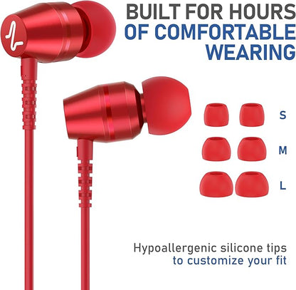 LUDOS OMNITONE USB C Headphones for iPhone 16 15 Pro Max Plus iPad Pro, 5 Years Warranty, USB-C Earbuds for Samsung Galaxy S24 S23 Ultra S22 S21 S20 A55 A54 A53, USB Type C Earphones - Red