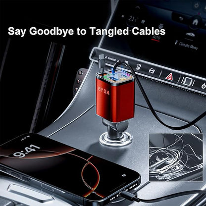 [2025 Mirco-Version] 4 in 1 Retractable Car Charger,69W Car Charger USB C,Cigarette Lighter Adapter,Fast Charging for iPhone 16e/16/15/14,13,Android (Orange, for Lightning+USB-C)
