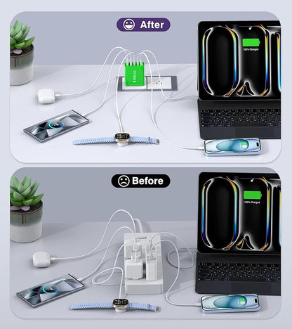 2 Pack 50W USB C Fast Charger Block,5-Port Type C Wall Charger Brick,2 USB A & 3 USB C PD3.0 Power Adapter Multiport Charging Plug Box for iPhone 12/13/14/15/16,Pad Mini/Pro, Cellphones(Green)
