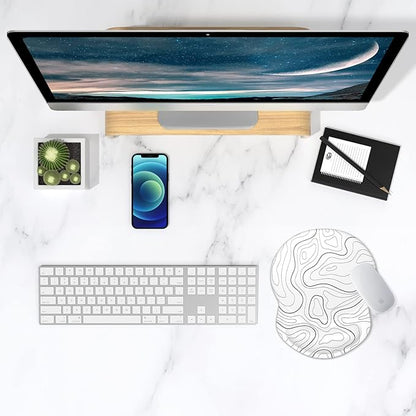ITNRSIIET Ergonomic Mouse Pad with Gel Wrist Support Small Wrist Rest Smooth Surface Non-Slip PU Base Comfortable Office Supplies Pain Relief, 8.7 x 7.2 inches, Topographic Contour White