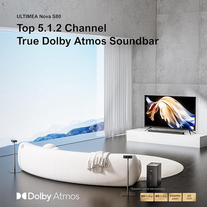 ULTIMEA 5.1.2 Dolby Atmos Soundbar with 8" Wireless Subwoofer, Upward-Firing Drivers, Home Theater Surround Sound System for TV, 4K HDR, Nova S80 (2025 Upgraded Speakers)