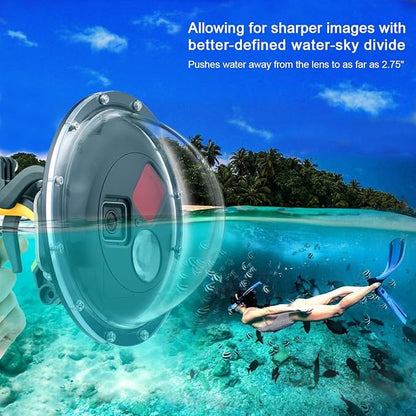 Dome Port Lens for GoPro Hero 5 6 7 Black Hero (2018), Dome Port with Waterproof Housing Case, Trigger, Floating Hand Grip, Built-in Switchable Red Filter and 10x Macro Filter