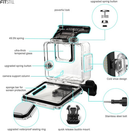 FitStill 196FT/60M Underwater Waterproof Diving Housing Compatible for Go Pro Hero 4K,Protective Dive Case Shell with Mount Hero4K 2024 Action Camera Accessories Kit
