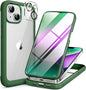 Miracase Glass Series Designed for iPhone 14 Plus Case 6.7 inch, 2023 Upgrade Full-Body Clear Bumper Case with Built-in 9H Tempered Glass Screen Protector and Camera Lens Protector,Green