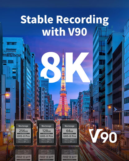 Nextorage Japan 128GB 2Pack SDCard UHS-II Memory Card V90 Canon, Sony, Nikon, Fujifilm, Panasonic Camera 8K 4K High-Speed Continuous Shooting pSLC Max Read 300MB/s Max Write 299MB/s NX-F2PRO128G