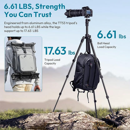 ULANZI TT53 Camera Tripod, 70.8” Travel Tripod for DSLR/Phone, Heavy Duty Fold Portable Stand with 360° Ball Head UKA Quick Release Plate, Lightweight Compact for Photography Vlogging Video Shooting