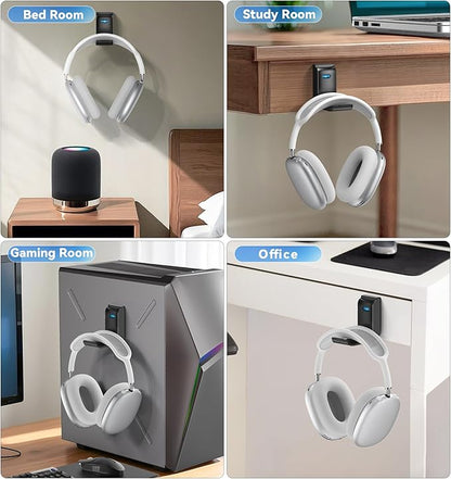 Headphone Stand, Wall Mount Headset Hanger, Gaming Headphone Holder Hook Clip, Foldable Headset Stand Desk Holder for PC Earphone Accessories, Black (1 Pack)