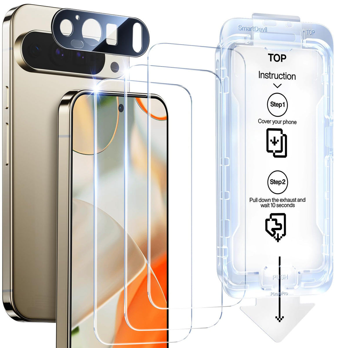 SMARTDEVIL [3+1 Pack Tempered Glass for Google Pixel 9Pro Screen Protector