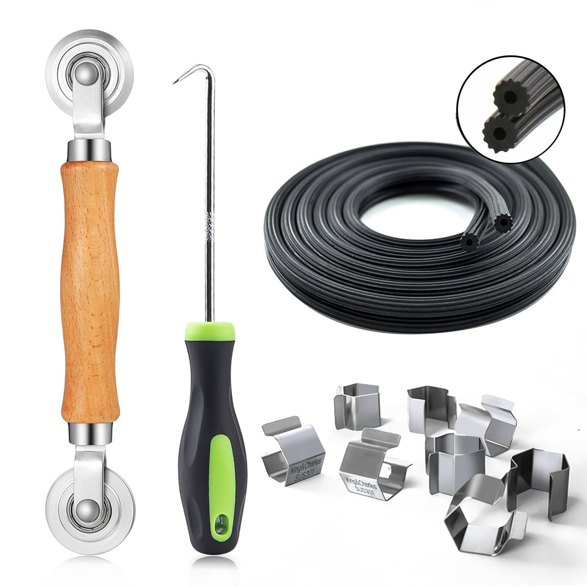 King&Charles Screen Repair Kit,Roller+0.14”x32ft Spline+Hook