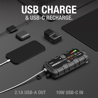 NOCO Boost GB20: 500A UltraSafe Jump Starter – 12V Lithium Battery Booster Pack, Portable Jump Box, Power Bank & Jumper Cables - for 4.0L Gas Engines