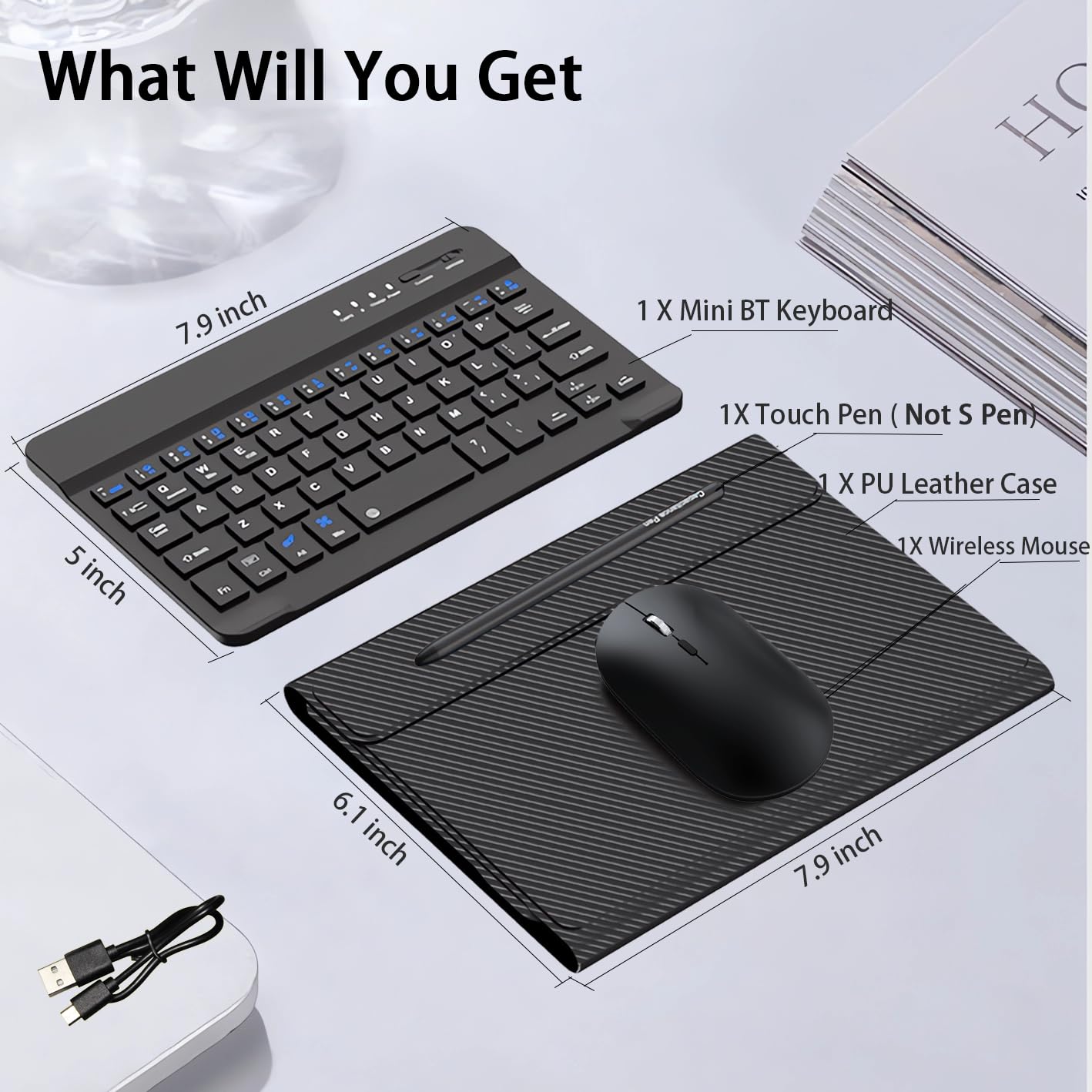 for Samsung Galaxy Z Fold 8 Ultra/8/7/6/5 Keyboard and Mouse, Portable Mini 7.9 inch Bluetooth Keyboard with Leather Case and Capacitive Pen, 4 in 1 Travel Set for Fold8 Wide Fold7 Accessories