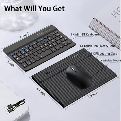 for Samsung Galaxy Z Fold 8 Ultra/8/7/6/5 Keyboard and Mouse, Portable Mini 7.9 inch Bluetooth Keyboard with Leather Case and Capacitive Pen, 4 in 1 Travel Set for Fold8 Wide Fold7 Accessories