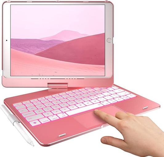 typecase Touch Case with Keyboard for iPad 9th Generation (10.2", 2021), Multi-Touch Trackpad, 10 Color Backlight, 360, Thin & Light - iPad 8th Gen (2020), 7th Gen (2019), Air 3, Pro 10.5 (Rose Gold)
