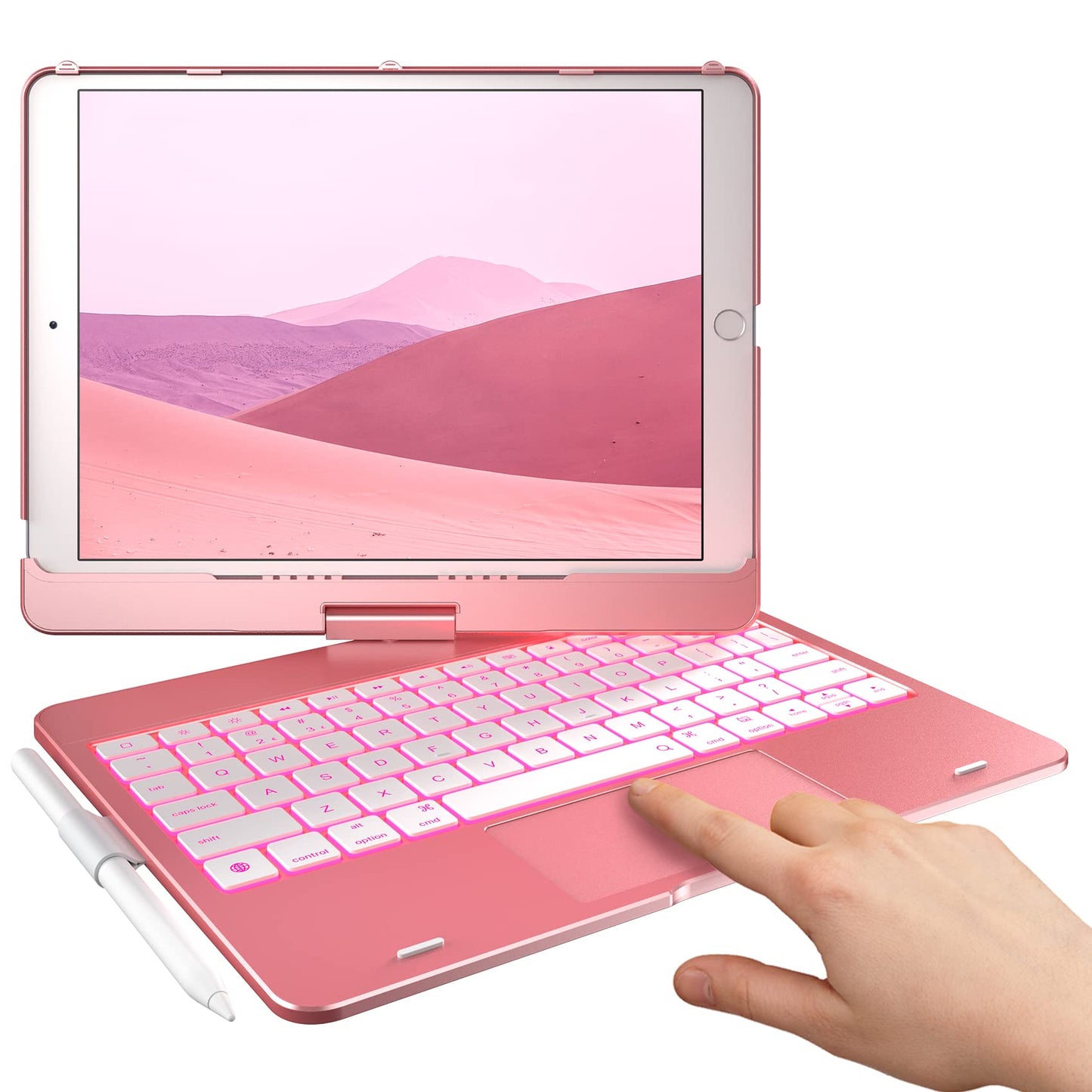 typecase Touch Case with Keyboard for iPad 9th Generation (10.2", 2021), Multi-Touch Trackpad, 10 Color Backlight, 360, Thin & Light - iPad 8th Gen (2020), 7th Gen (2019), Air 3, Pro 10.5 (Rose Gold)